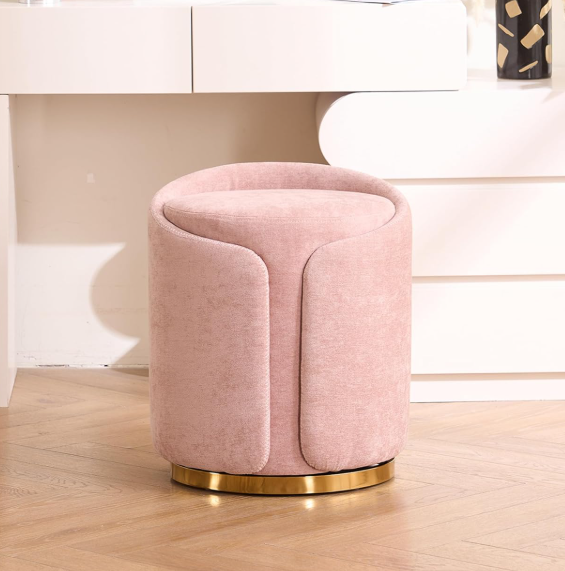 Swivel Vanity Stool With Backrest And Gold Base (Luxe Style)